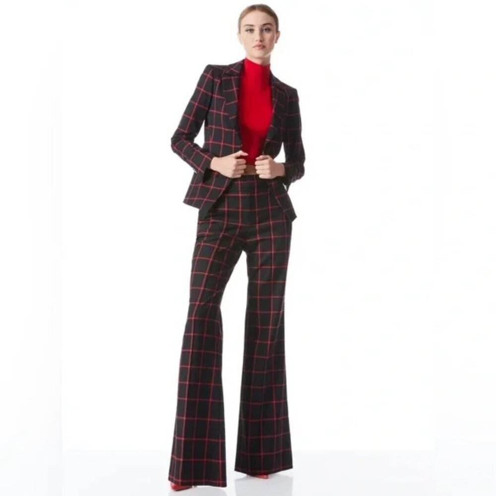 Alice + Olivia Women's Black/Red Mya Window Pane Blazer Coat and Pant Suit